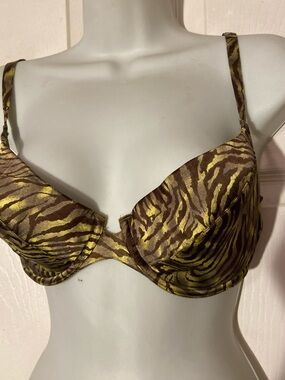 Vintage Y2K Victoria’s Secret Silk Green Zebra Print Bra•38 C